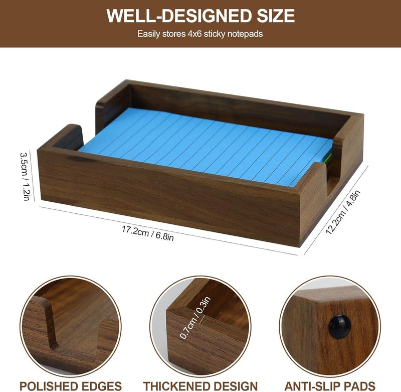 MultiBey Walnut Wood Sticky Notes Holder for Desk, 4x6 Inch Self -Sticky Note Memo Holder, Wooden Sticky Note Dispenser Office Desk Organizer for Dorm Room Office Home School (S) - Image 4